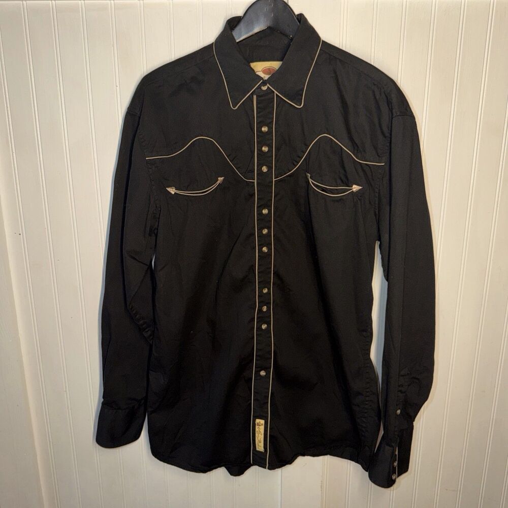 Larry Mahan Shirt Mens XL Black Cowboy Collection Western Rodeo Smile Pearl Snap
